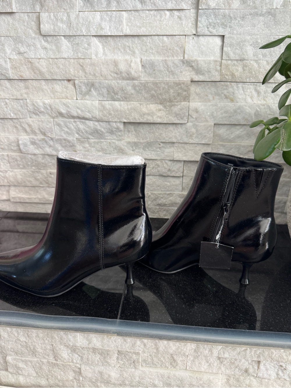 Rachel Zoe Black Patent Ankle Booties with Kitten Heel
